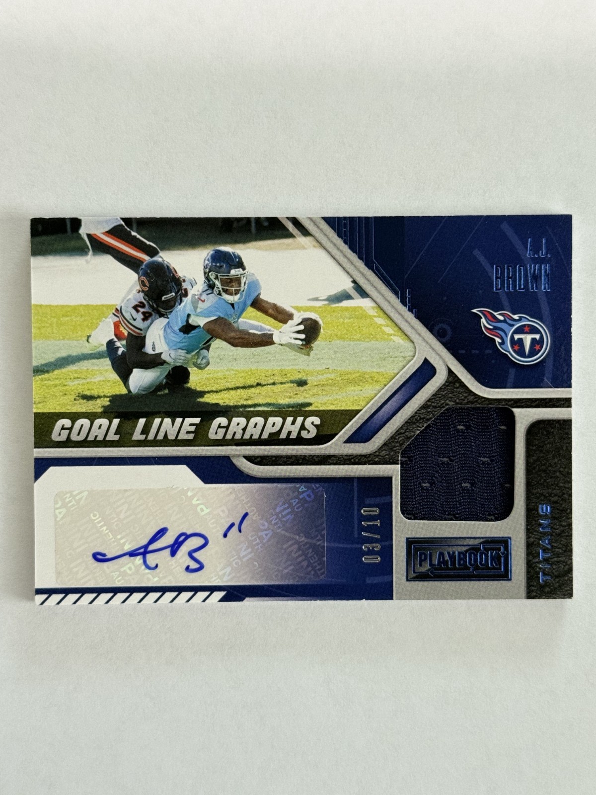 AJ Brown 2021 Patch Auto 03/10 Panini Playbook Football Goal Line Graphs GLG-AJB