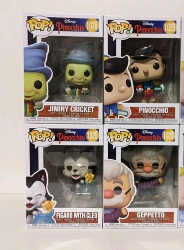 Funko Pop Disney Pinocchio Lot of 4 Pinocchio Jiminy Gepetto Figaro