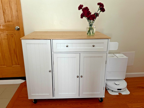 Kitchen Island with Drop Leaf, Island Table on Wheels, Modern Sideboard Buffet w