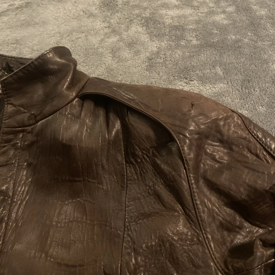 Chaqueta Bomber Vintage Mark Shale Cuero Marrón Charreteras Talla Pequeña 38 Foto 3 de 4