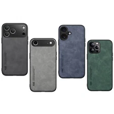 For iPhone 16 15 17 Pro Max 14 13 12 11 Shockproof Rubber Magnetic Leather Case