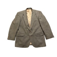 Lands End Herringbone Blazer Mens 42R Gray Sport Coat USA Made
