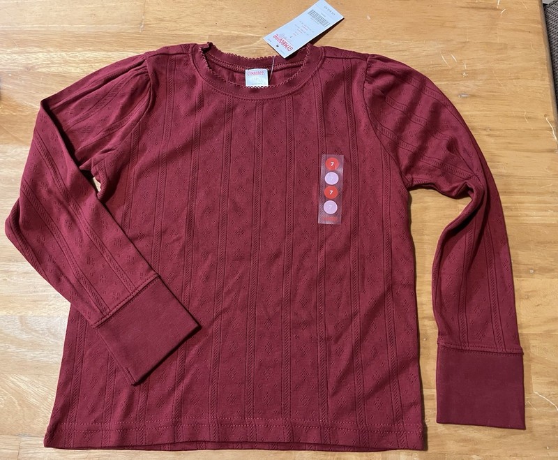 Girls NWT 7 Gymboree Harvest Brick Red L/S Knit Shirt Eyelet Pattern New