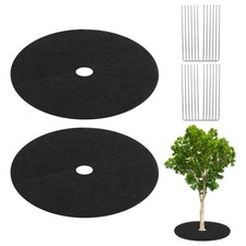 2-Pack Tree Mulch Ring, 20.5 Inch Tree Protector Mat W 12 Garden Stakes Black