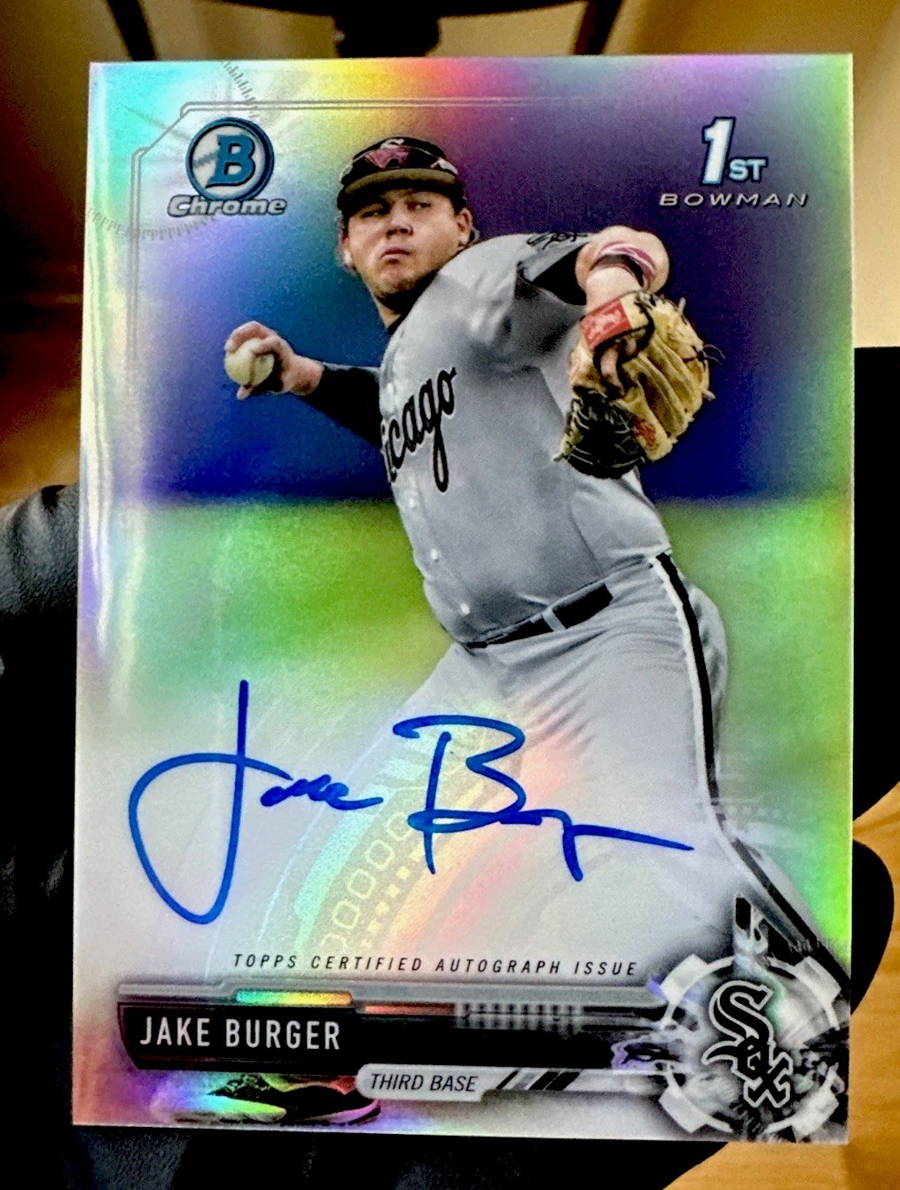 2017 Bowman Draft Jake Burger Chrome Silver Refractor RC On Card Auto 019/499🔥