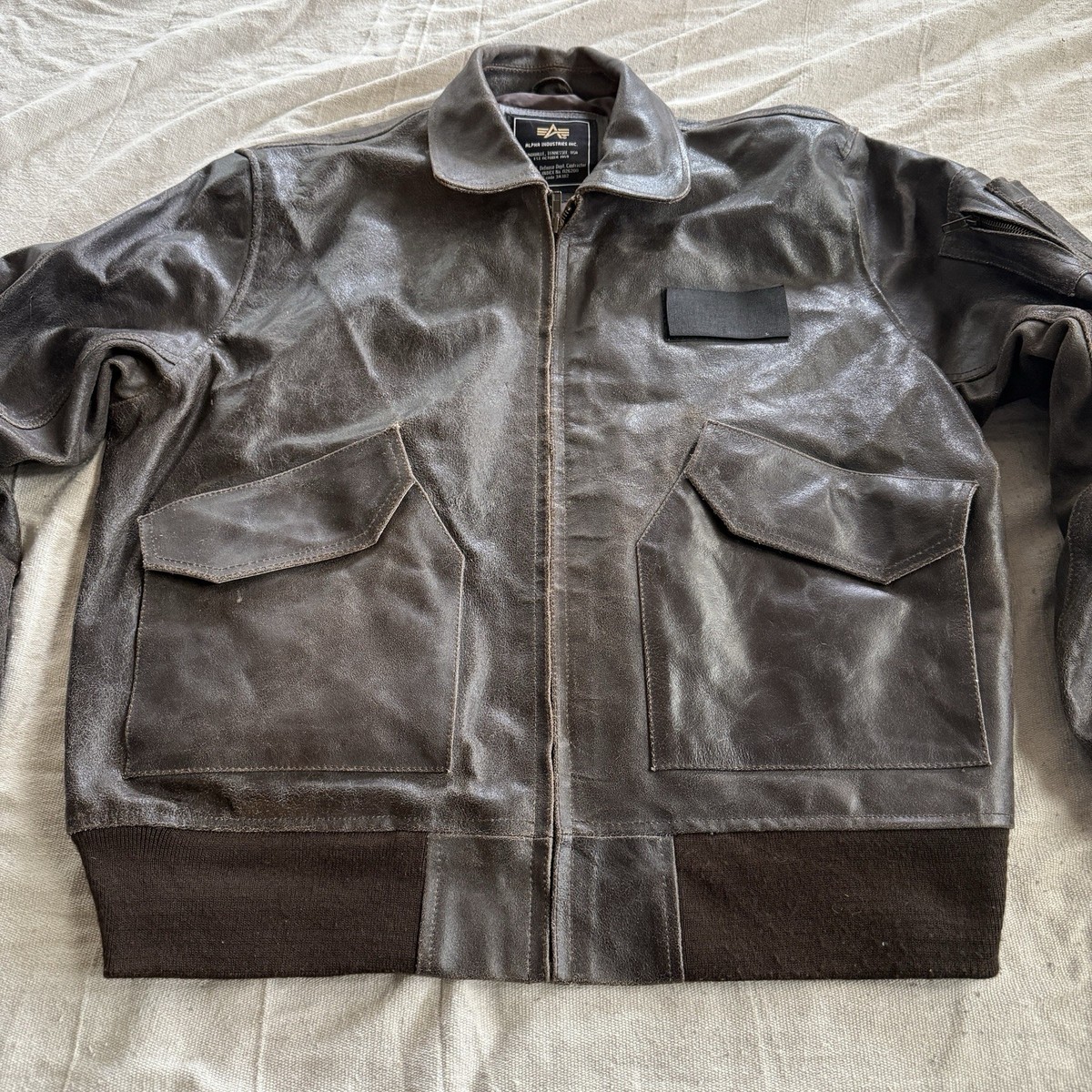 ALPHA INDUSTRIES Leather Bomber Jacket XL 3A382 Pilot Aviator