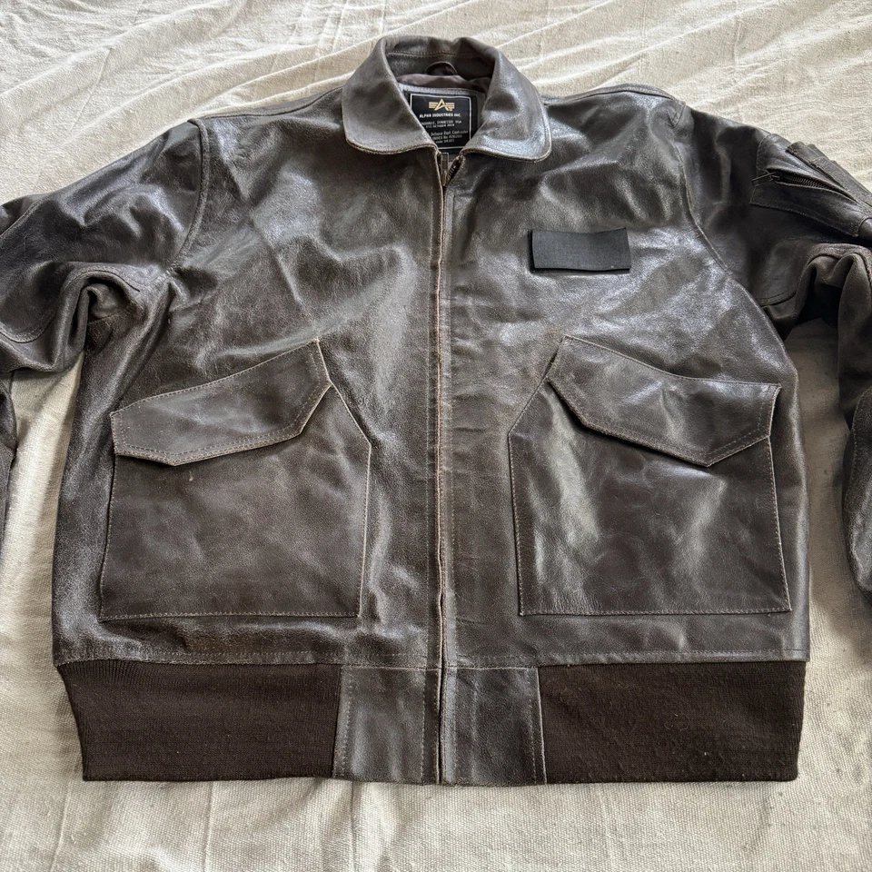 Chaqueta Bomber de Cuero Alpha Industries XL 3A382 Piloto Aviador CONTRATISTA MARRÓN Foto 2 de 4