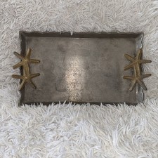 Starfish Cast Metal Tray Rectangular Concave Platter Candle Beach Home Decor