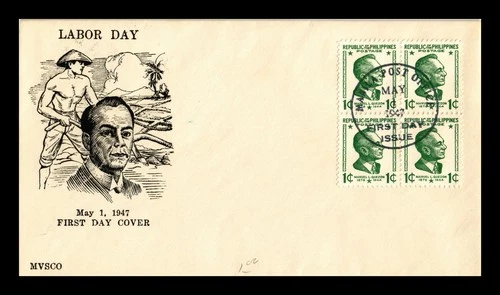 Dr Jim Stamps Phiippines FDC 1c Manuel L Quezon Block May 1947 Labor Day