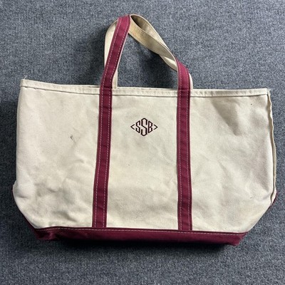 90s L.L.Bean Boat And Tote Bag Large Natural Red Canvas Monogram