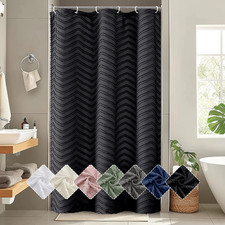 Small Stall Boho Shower Curtain for Bathroom, Black Half Size Textured Tufted Ch