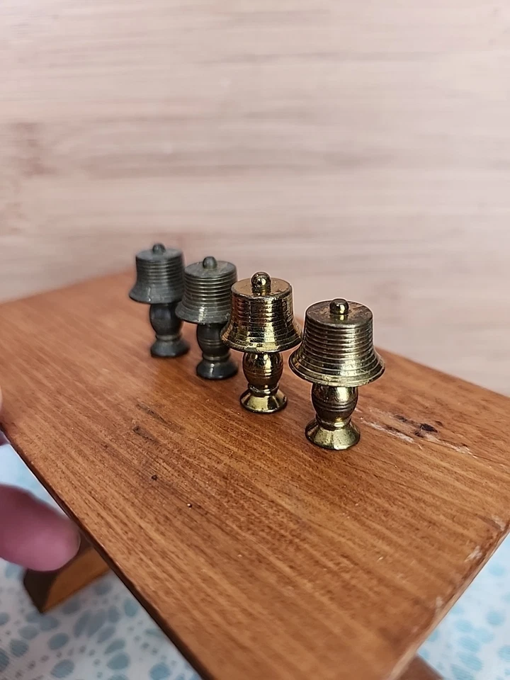 Lot Of Vintage Miniature Dollhouse Solid Brass Table Lamps Decor Gold MCM  - Image 2 of 4