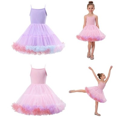 Mädchen Tüllkleid Knielang Tutu-Kleid Party Partykleid Leicht Rüschenbesatz