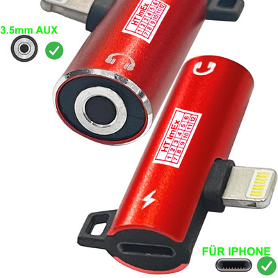 2in1 iOS auf 3,5 mm Kopfhörer Audio Adapter Buchse rot für iPhone 8 Plus, 7 Plus