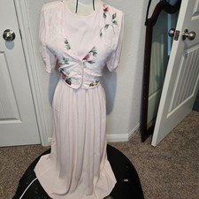 Vtg J.B.S. LTD Pink Floral Maxi Dress 10 Modest 90s Cottagecore Tea Length Roman