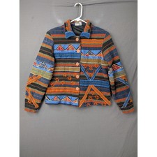 Coldwater Creek Womens Multi Color Geometric Embroidered Button Up Jacket Medium