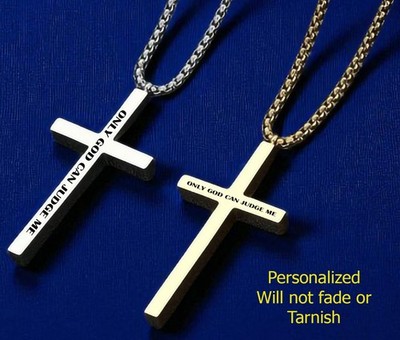 Custom Name Cross Necklace for Boys • Engraved Religious