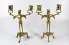 South German Medieval 15th C Gothic Revival Brass  Männleinleuchter Candlesticks