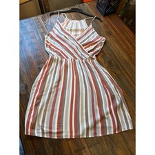 Market Spruce Womens Striped Surplice Sleeveless Dress Red Blue White M Pockets