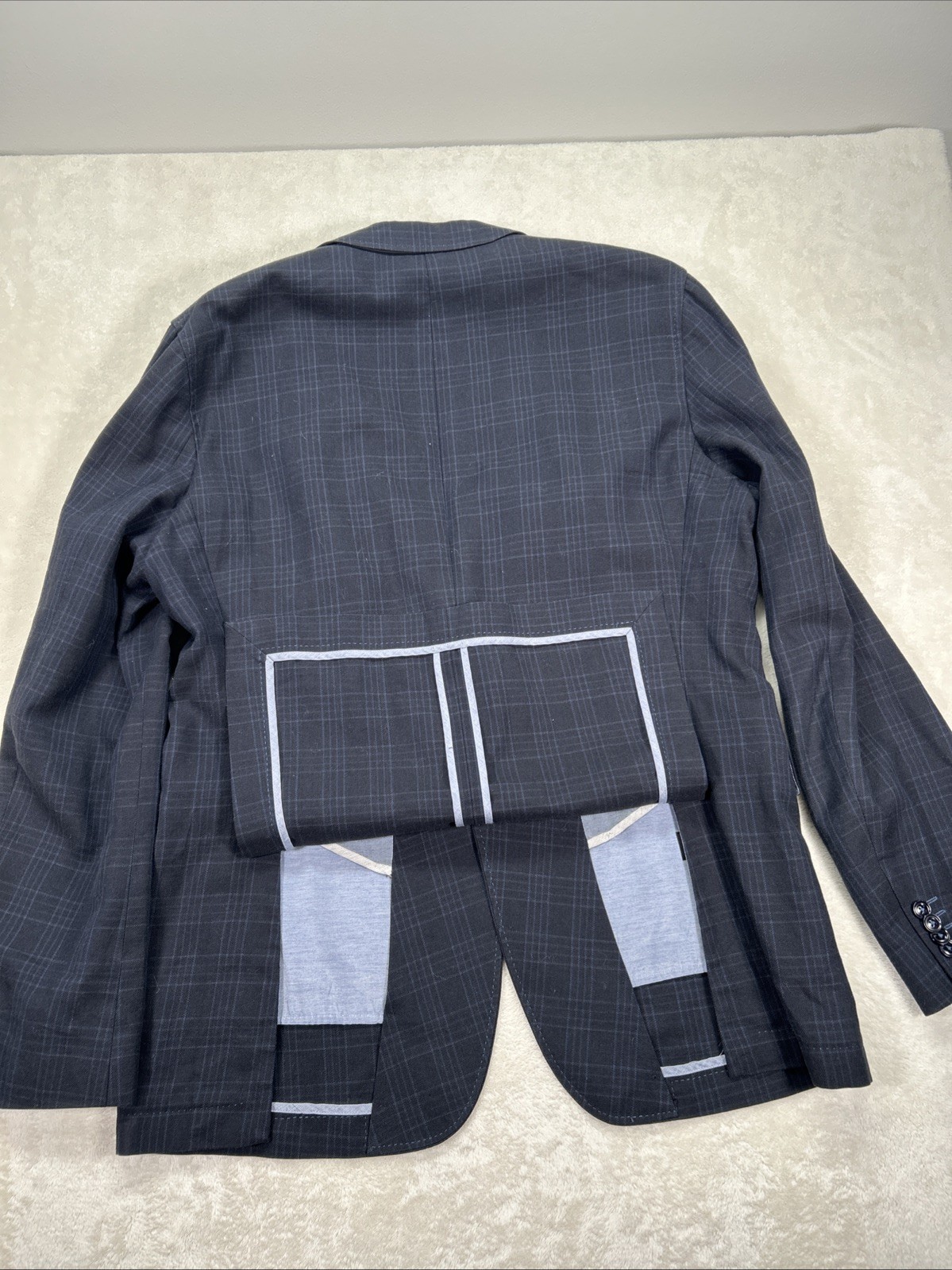 Hugo Boss Cotton Linen Windowpane Plaid Sport Coat Blazer Navy 44L Unstructured thumbnail 6