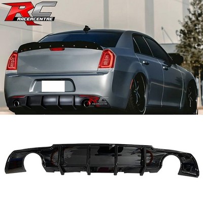 Fit 15-23 Chrysler 300 4 Shark Fin Rear Bumper Lip Diffuser Gloss Black PP