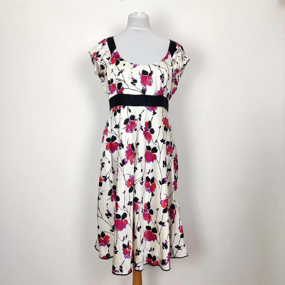 Monsoon Petite 100% Silk Floral Fit u0026amp; Flare Tie Waist Midi Dress - Size  UK 14 | eBay