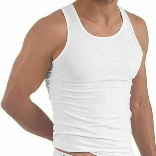 6 X MENS WHITE VESTS FITTED 100 COTTON GYM TRAINING TANK TOP NEW TOP