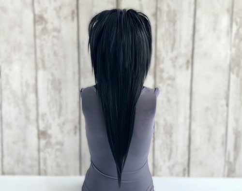 Emo Scene Wig Black, Layer Shag Wig Straight Bang, Punk Rocker Wig, Mullet Wig - Picture 5 of 11