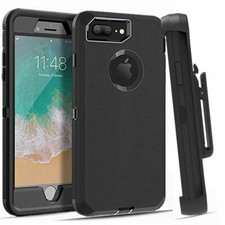 For iPhone 8 Plus Shockproof Defender Black Phone Case Cover with Belt Clip