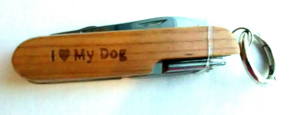 Multi-tool Pocket Knife I Love My Dog  Engraved  On Wood Key Ring New