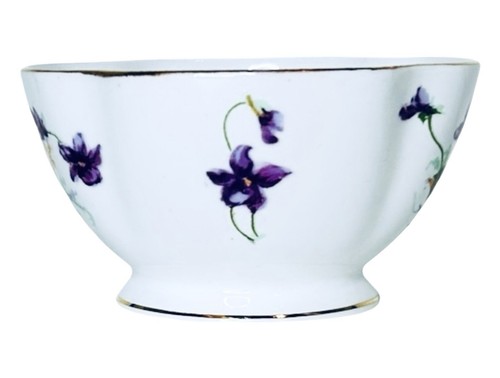Windsor England weiß lila gelb Blumen Goldrand Porzellan offene Zuckerdose - Bild 3 von 7