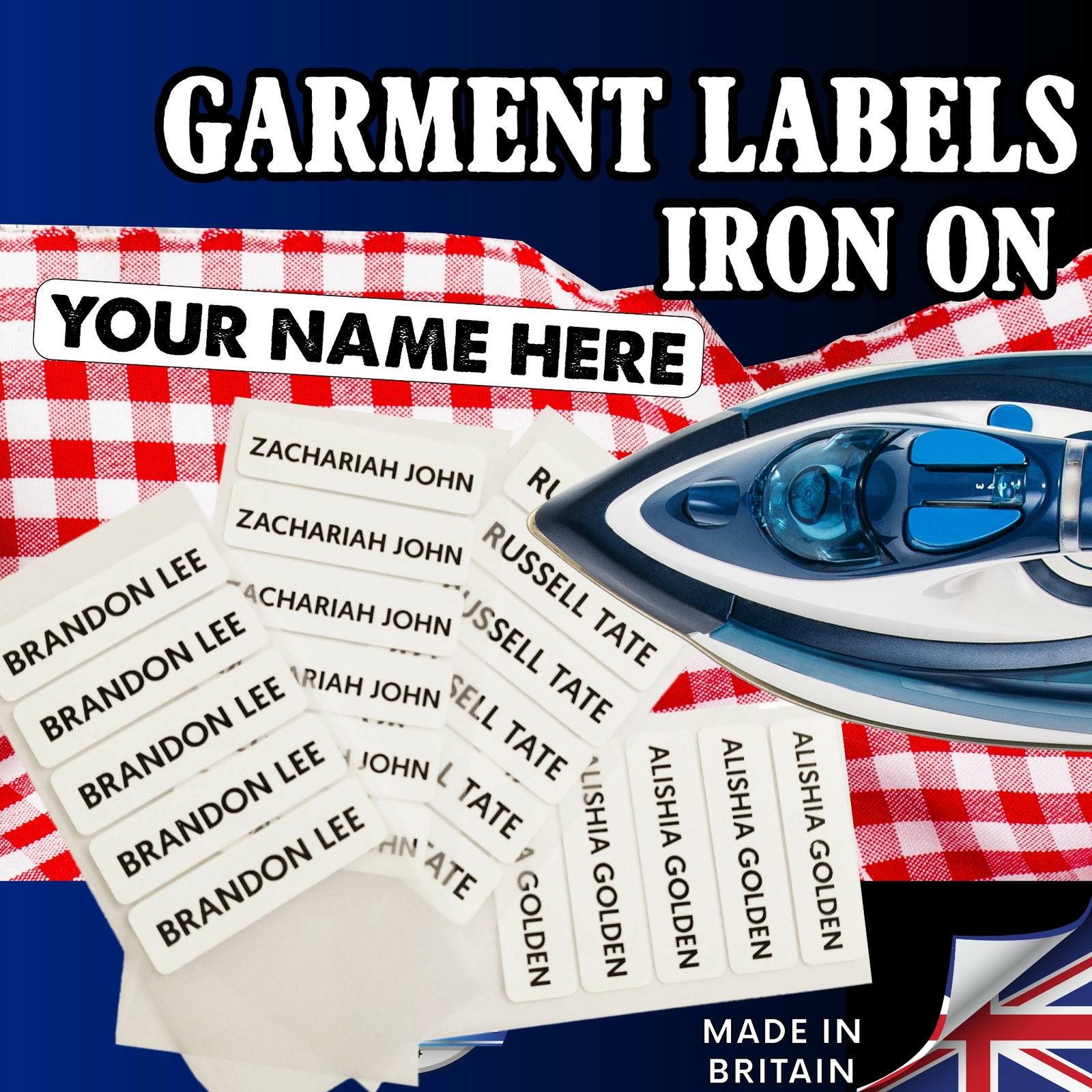 Iron on Name Labels Garment Tags for School Clothing PRINTED IN UK eBay