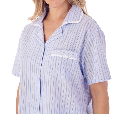 Slenderella Ladies Seersucker Stripe Pyjamas Classic Tailored Lightweight PJs - Picture 4 of 25