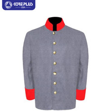 Men's US Civil War Grey Officer's Sack Coat - Red Cuff  Collar,Authentic Stye