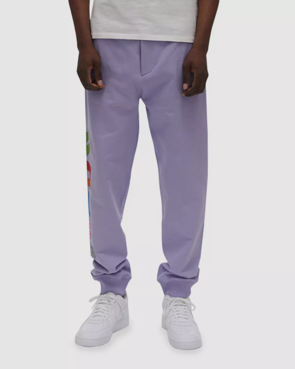 295 Helmut Lang Men Purple 3D Logo Cotton Fleece Jogger Sweatpants Pants Size L