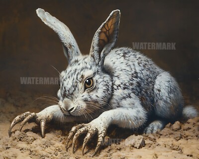 8x10 Matte Print Sinister Rabbit with Twisted Claws Digging