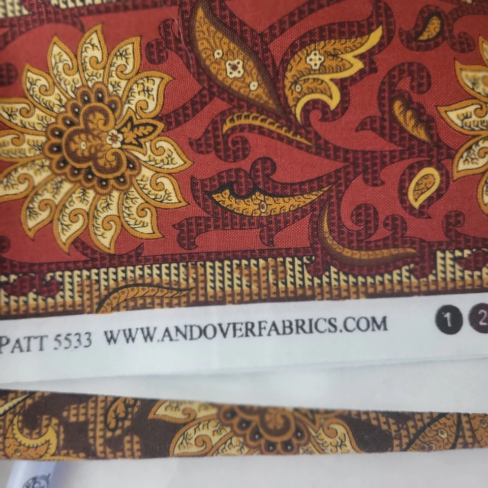 Striped Floral 100% Cotton Sunflowers Red Yellow Brown Fabric 3 Yards by 44" - Image 4 of 4