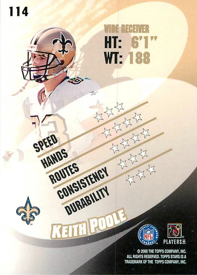 2000 Topps Stars #114 Keith Poole SAINTS - Image 2 of 2