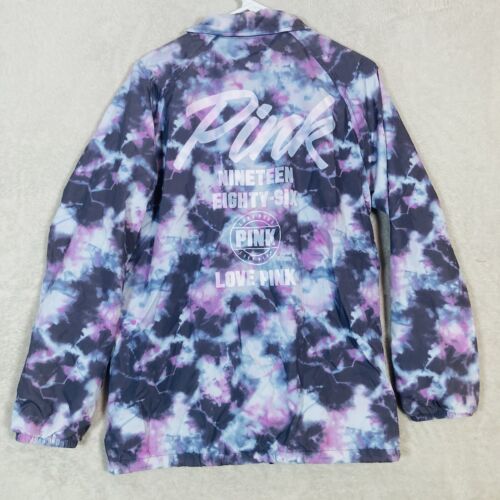 Victoria's Secret Pink Windbreaker Snap Button Coat Jacket Tye Dye Purple Sz XS