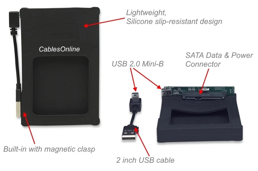 USB 2.0 to SATA 2.5" Hard Drive Silicone Enclosure, Black Manhattan 130103 - Image 2 of 4