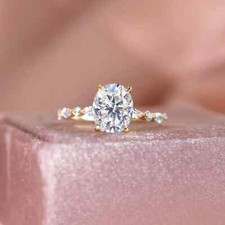 2Ct Oval Cut Lab Created Diamond Halo Unique Design Ring 14k Yellow Gold Plated