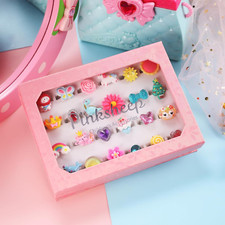 Jewel Rings in Box for Little Girl, Adjustable, 24 Lovely Rings, Birthday Gifts