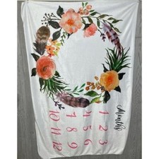 Large floral baby milestone blanket feathers infant newborn photoblanket