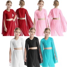 Girls Crop Tops School Short Blouse Gym Shirts Belly Dancewear Workout Dress Up