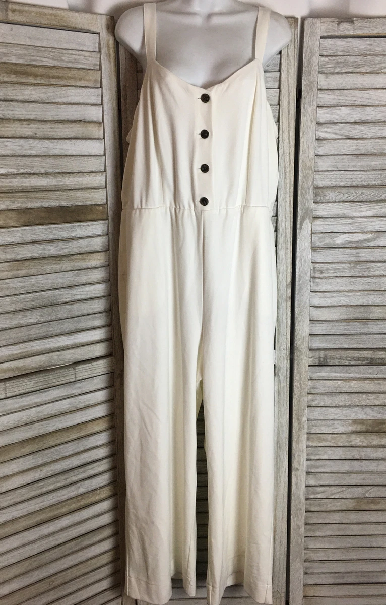 Lauren Conrad White Jumpsuit Sz XL Nwt 68 Button Pockets Spring