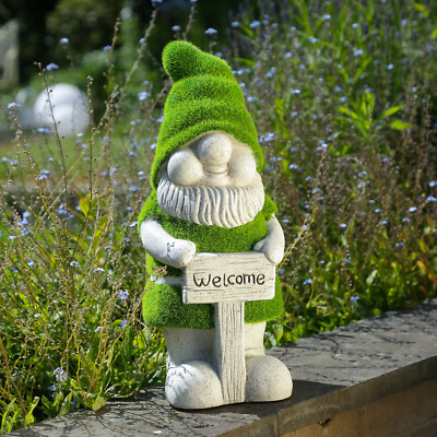 Gartenzwerg mit Welcome Schild Zwerg Dekofigur Magnesia Gartenfigur Gnom 38cm