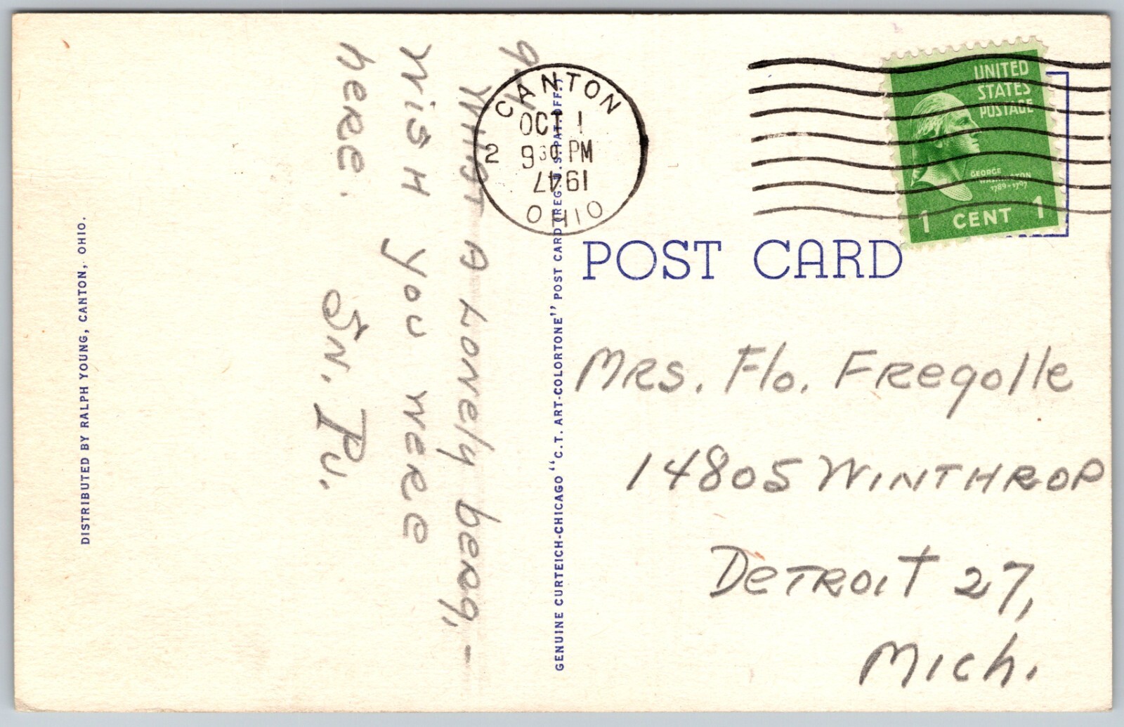 1947 Market Avenue Shopping Center Night Canton Ohio VINTAGE Postcard 4174