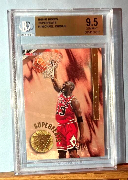 RARE 1996-97 HOOPS SUPERFEATS MICHAEL JORDAN #1 BGS GEM MINT 9.5