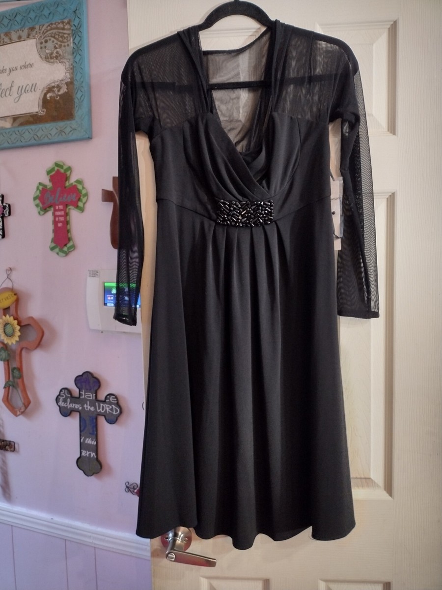 Donna Rico Michelle 6 Sheath Dress Sheer Mesh Overlay Long Sleeve Whimsy  Beaded | eBay