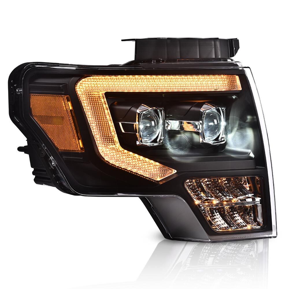 Pair LED DRL Projector Headlights – For 2009-2014 Ford F-150 – Chrome Housing